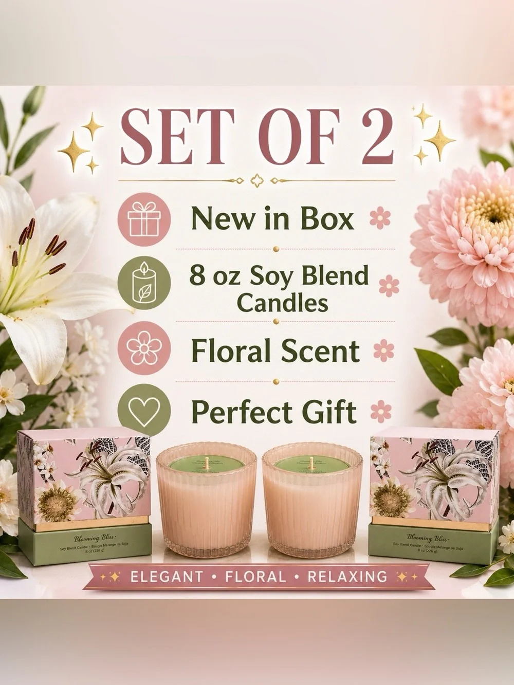 Blooming Bliss Soy Blend Candle Gift Set – Set of 2 – New in Box